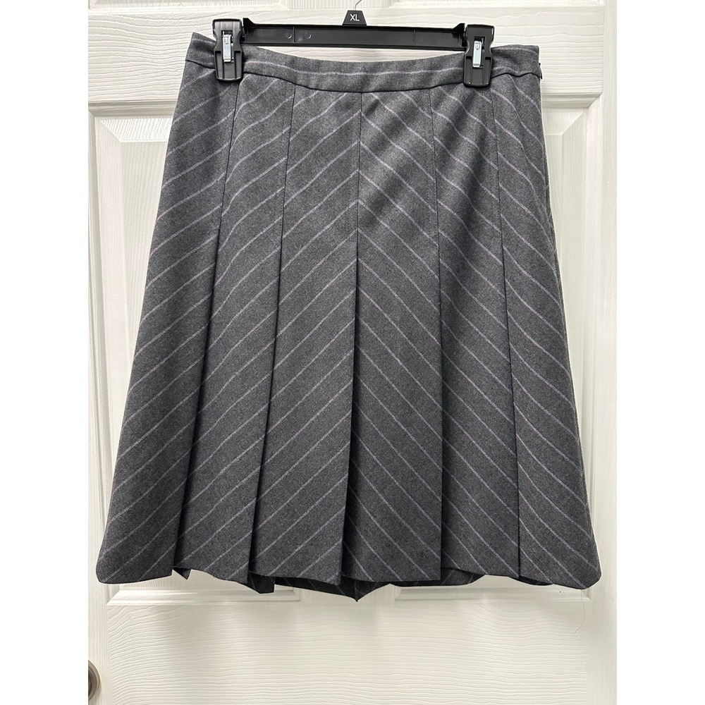 Ann Taylor Grey Pinstripe Wool Blend Pleated A-Line Skirt Size 6? See Measure